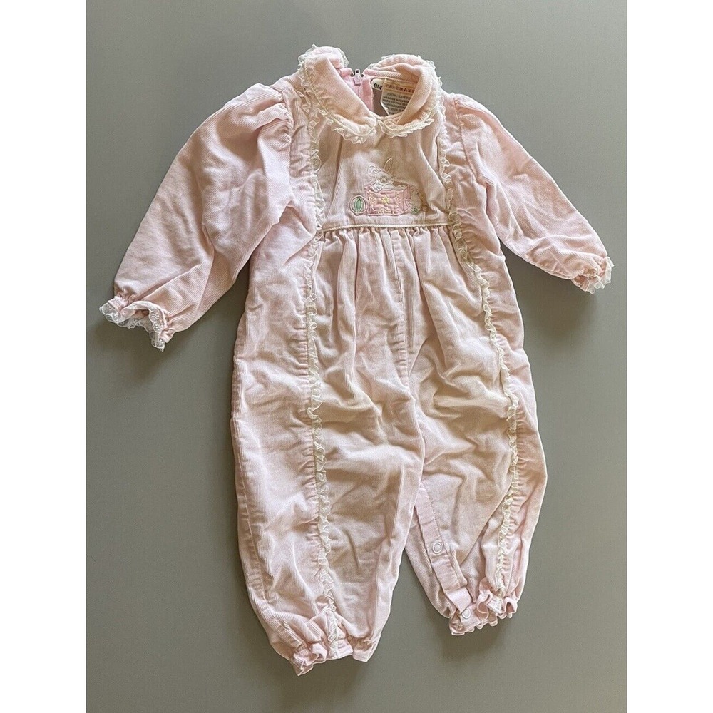 Vintage Friemanit Baby Girl One Piece Corduroy Pink Bodysuit Toy Box 9 Months